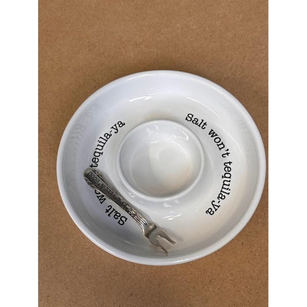 Mud Pie Salt Won't Tequila-ya Ceramic Serving Set with Lime Feelin Good Fork - Picture 3 of 7
